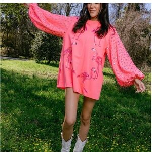 QUEEN OF SPARKLES Neon Pink Embellished Flamingo Dress
